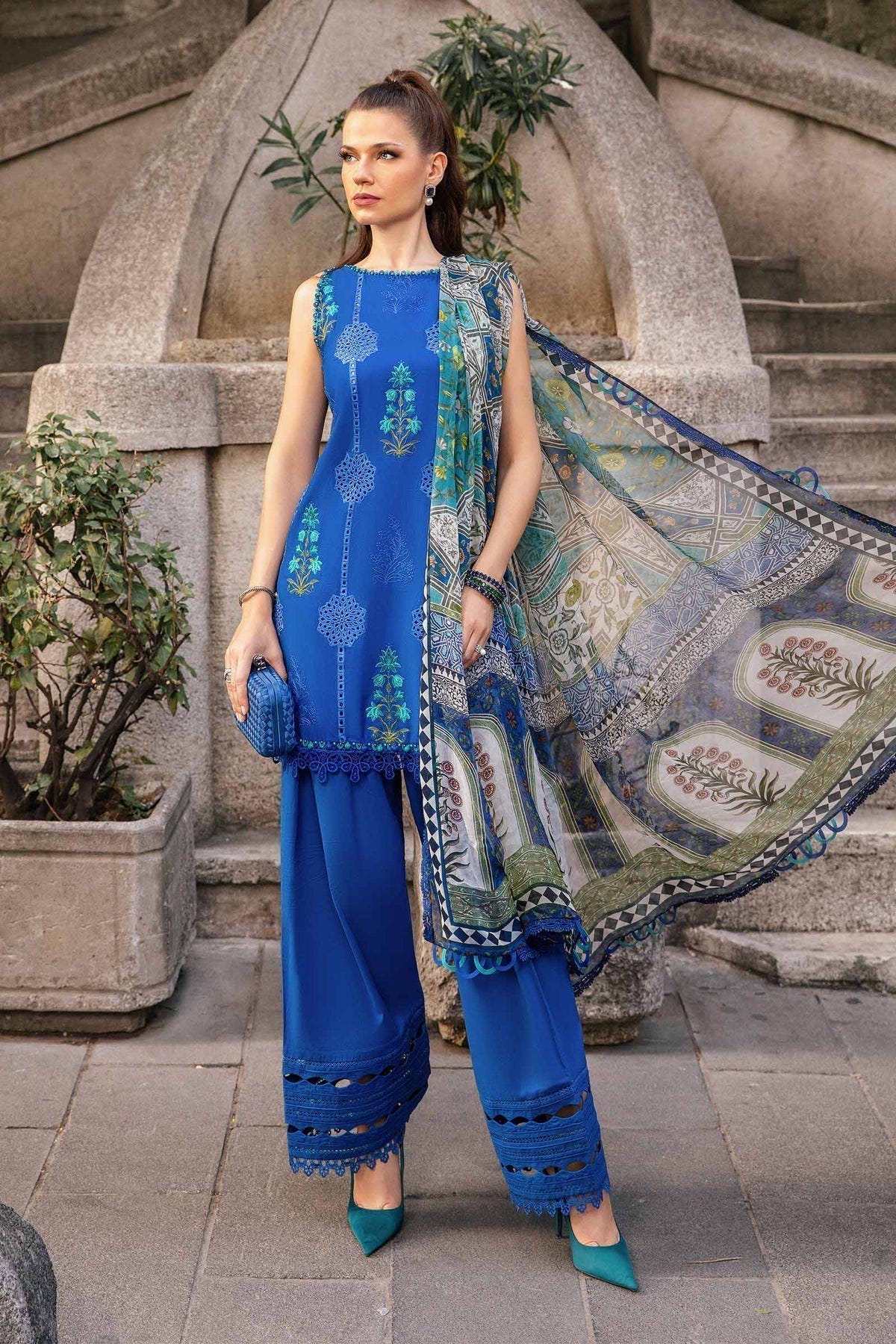 Maria B | M Prints Fall Edit 24 | MPT-2303-A -  Maria B Luxury - Original Designer Dress - House of Maryam