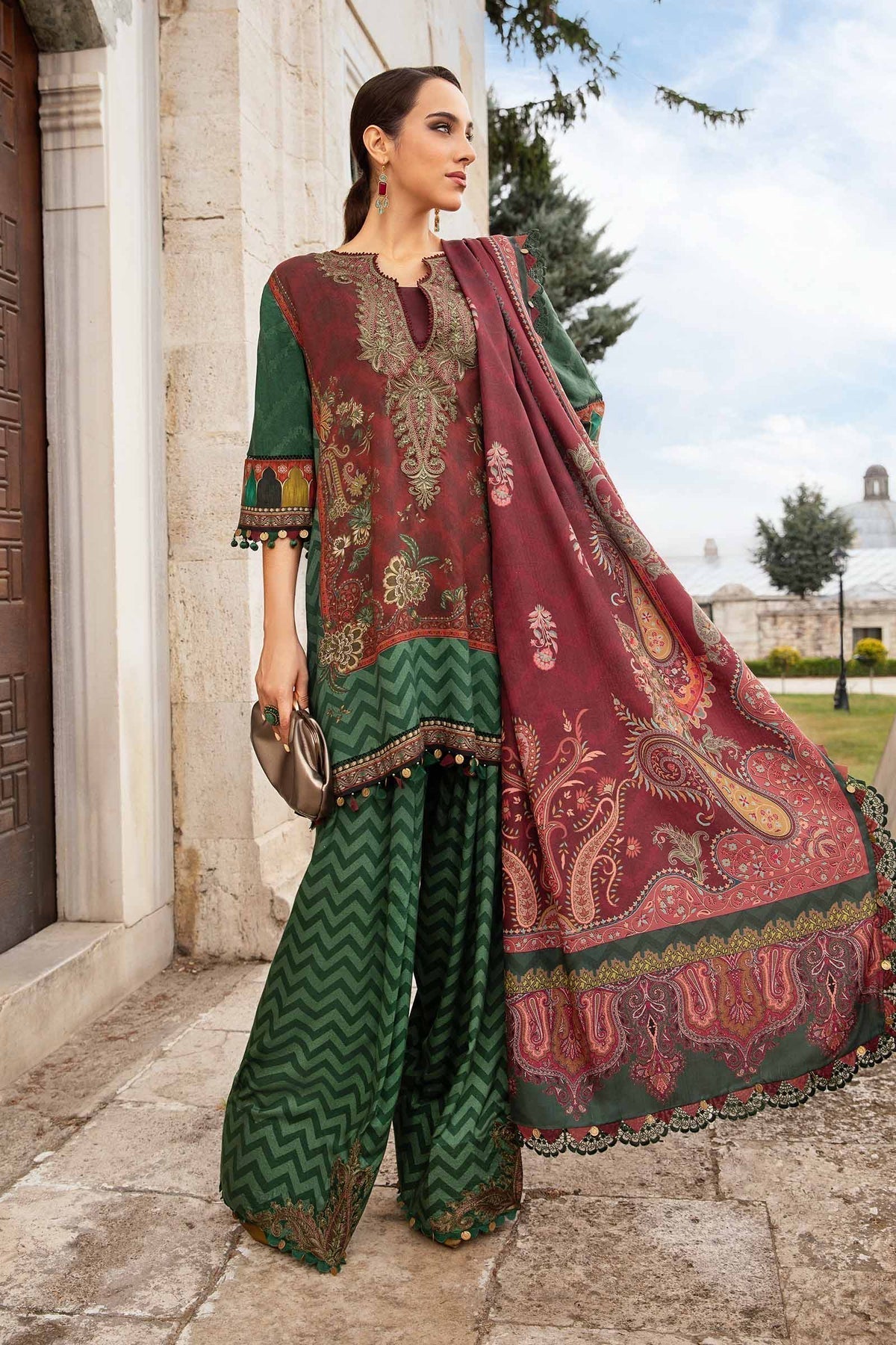 Maria B | M Prints Fall Edit 24 |  MPT-2305-B -  Maria B Luxury - Original Designer Dress - House of Maryam