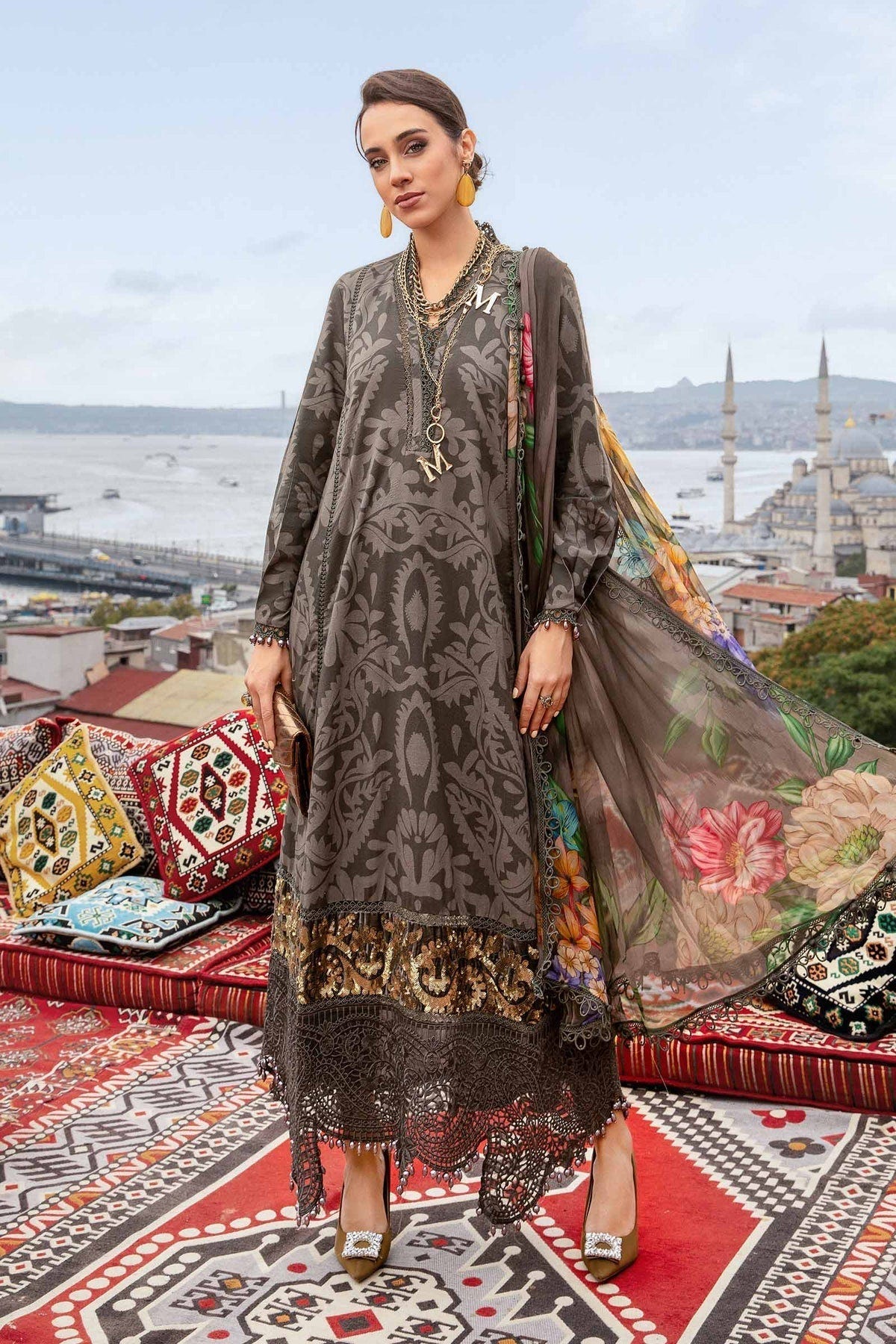 Maria B | M Prints Fall Edit 24 | MPT-2307-A -  Maria B Luxury - Original Designer Dress - House of Maryam