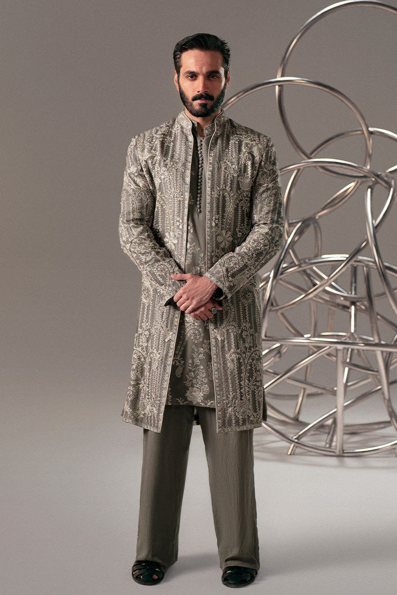 Republic By Omar Farooq | Sherwani Couture | 'Qasim' Open Sherwani -  Republic by Omar Farooq SHERWANI COUTURE - Original Designer Dress - House of Maryam