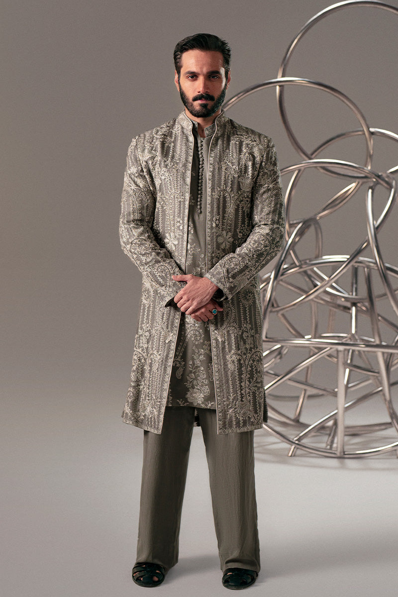 Republic By Omar Farooq | Sherwani Couture | 'Qasim' Open Sherwani -  Republic by Omar Farooq SHERWANI COUTURE - Original Designer Dress - House of Maryam