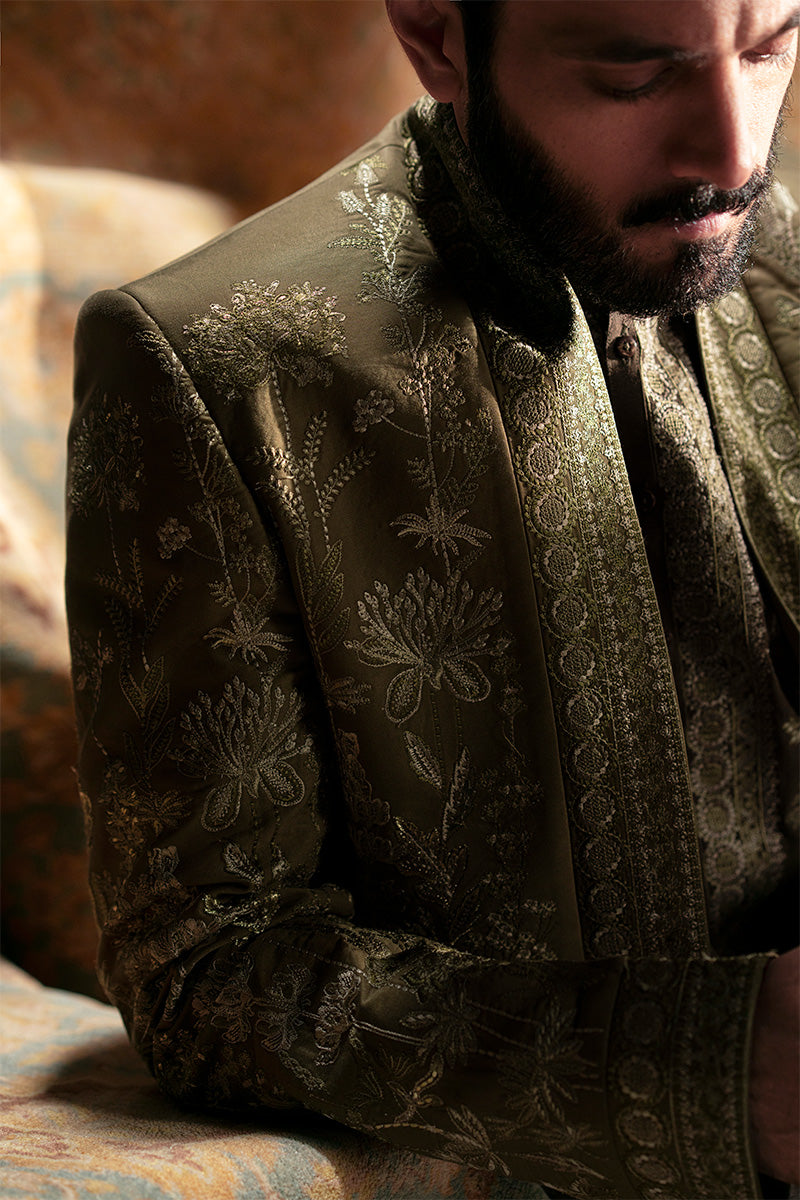 Republic By Omar Farooq | Bandhgala Suit | 'Tufail' Pathan Coat -  Republic by Omar Farooq Bandhgala Suit - Original Designer Dress - House of Maryam