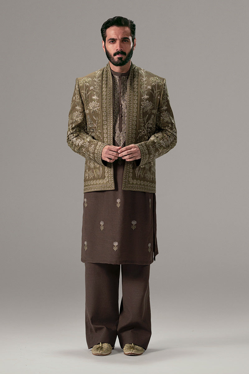 Republic By Omar Farooq | Bandhgala Suit | 'Tufail' Pathan Coat -  Republic by Omar Farooq Bandhgala Suit - Original Designer Dress - House of Maryam