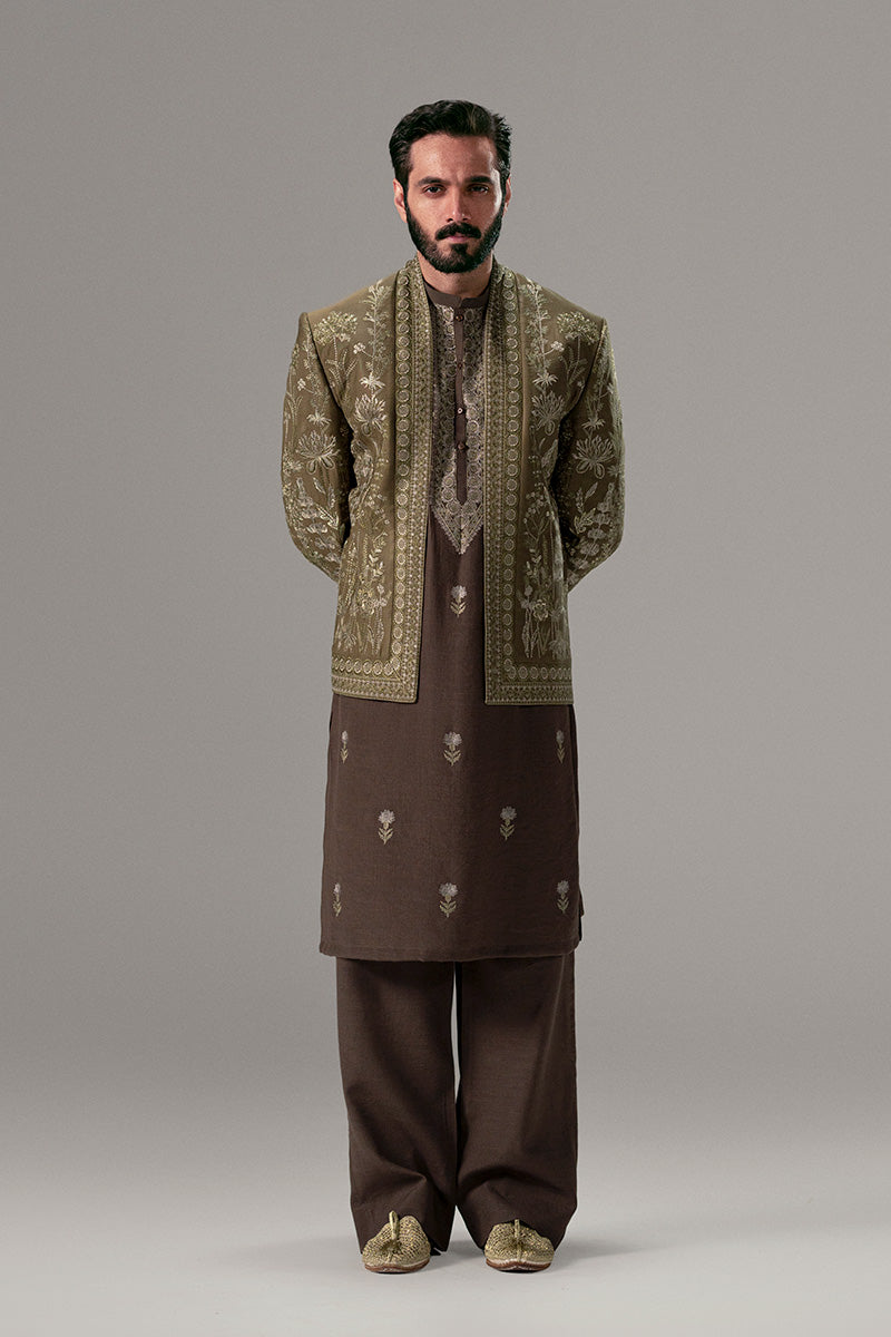 Republic By Omar Farooq | Bandhgala Suit | 'Tufail' Pathan Coat -  Republic by Omar Farooq Bandhgala Suit - Original Designer Dress - House of Maryam