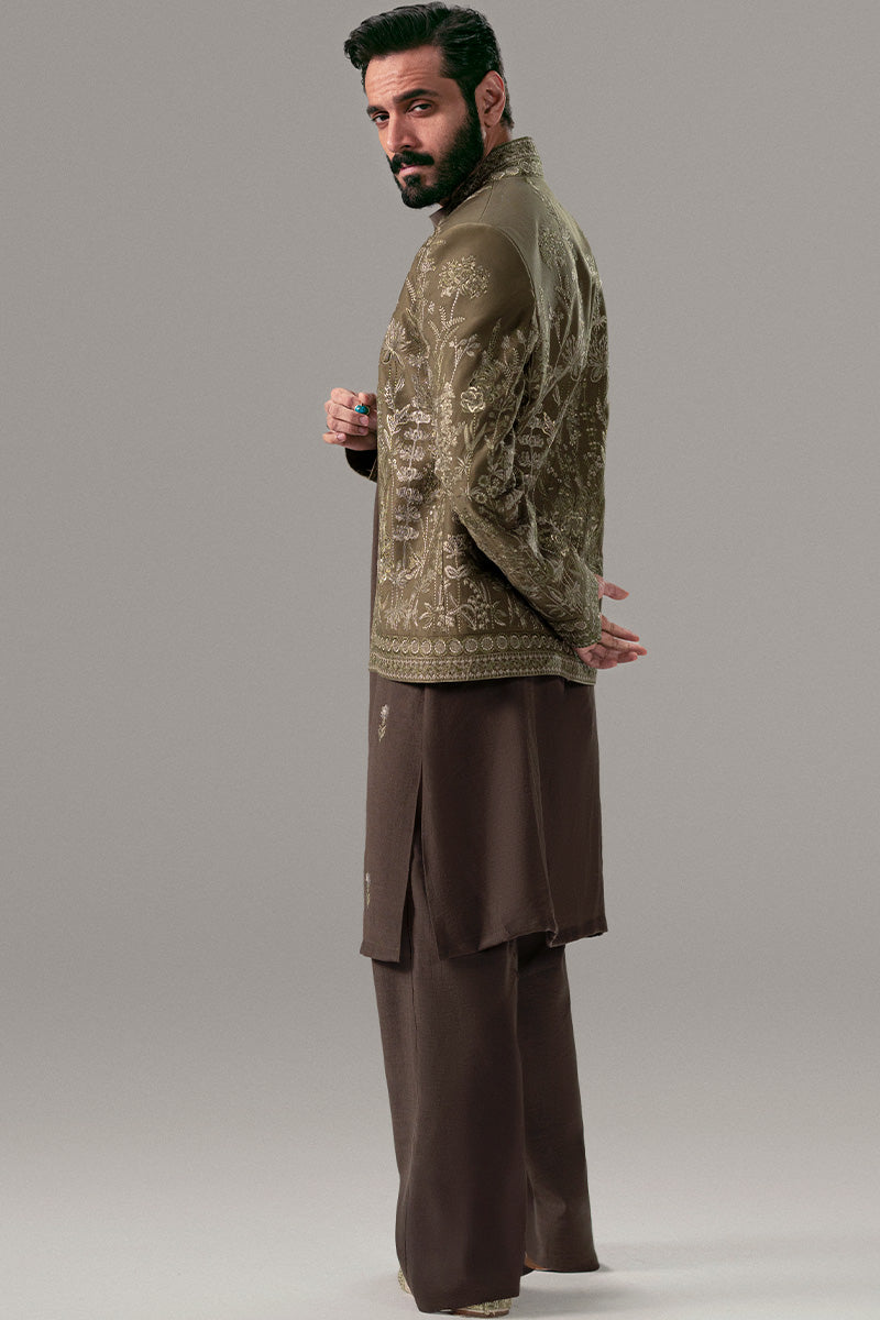 Republic By Omar Farooq | Bandhgala Suit | 'Tufail' Pathan Coat -  Republic by Omar Farooq Bandhgala Suit - Original Designer Dress - House of Maryam