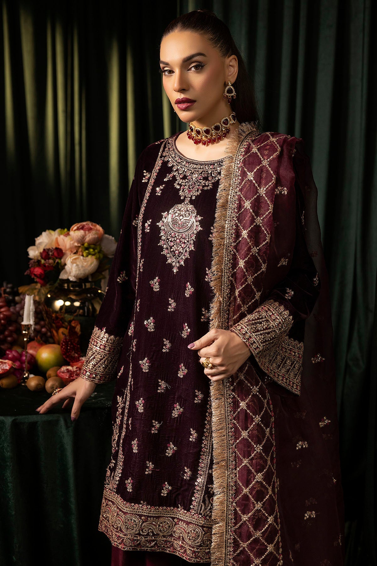 Motifz | Velvet Formals | 5095-MAZNEEN -  Motifz Ladies Clothes - Original Designer Dress - House of Maryam