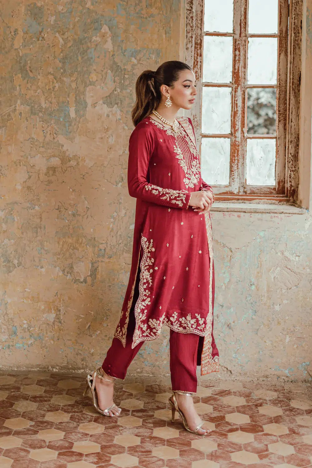 Azure | Embroidered Formals | Majestic Rouge -  Azure Formal - Original Designer Dress - House of Maryam