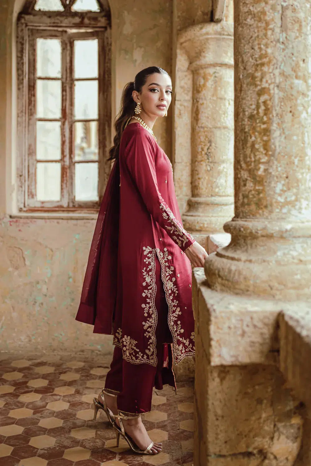Azure | Embroidered Formals | Majestic Rouge -  Azure Formal - Original Designer Dress - House of Maryam
