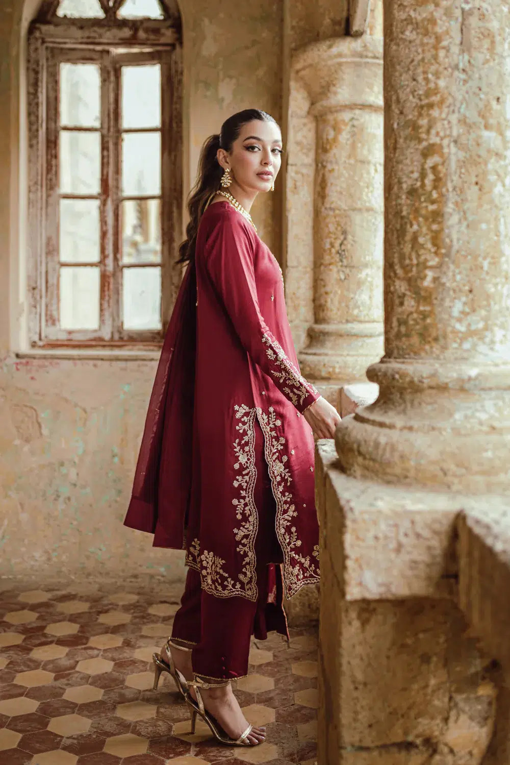 Azure | Embroidered Formals | Majestic Rouge -  Azure Formal - Original Designer Dress - House of Maryam