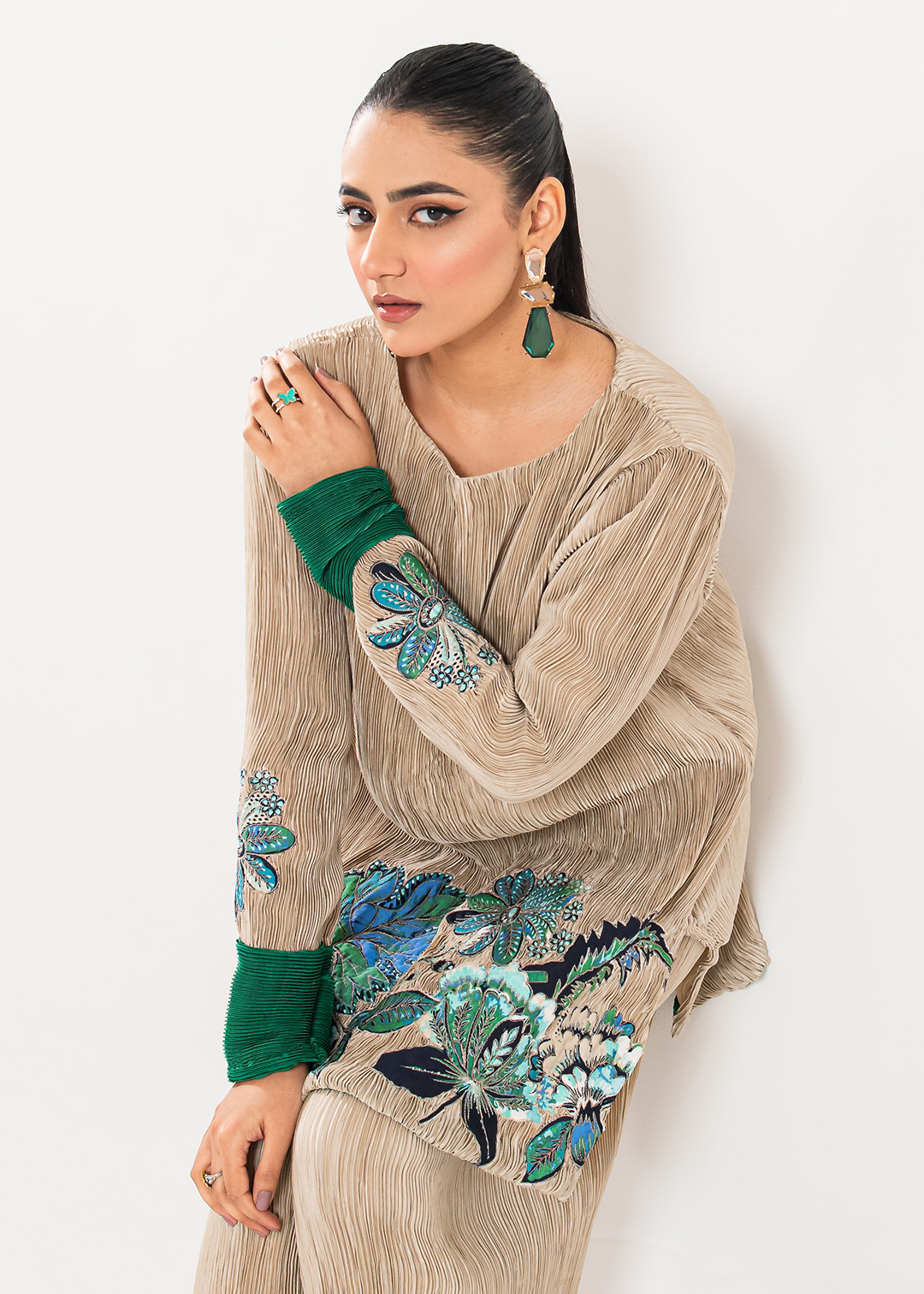 Maria Osama Khan | Claire Pleated Silk | Stardust -  Maria Osama Khan Formal - Original Designer Dress - House of Maryam