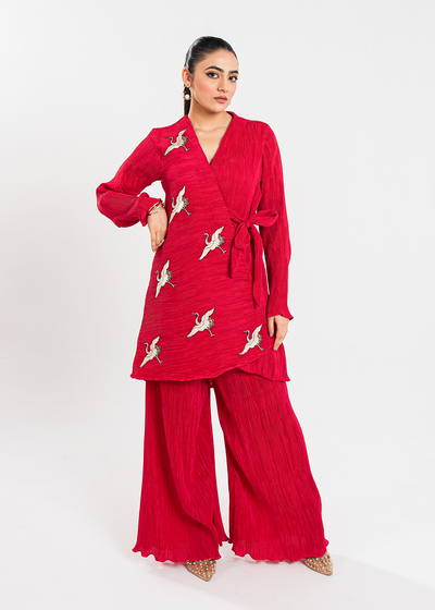 Maria Osama Khan | Claire Pleated Silk | Scarlet -  Maria Osama Khan Formal - Original Designer Dress - House of Maryam