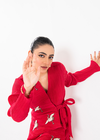 Maria Osama Khan | Claire Pleated Silk | Scarlet -  Maria Osama Khan Formal - Original Designer Dress - House of Maryam