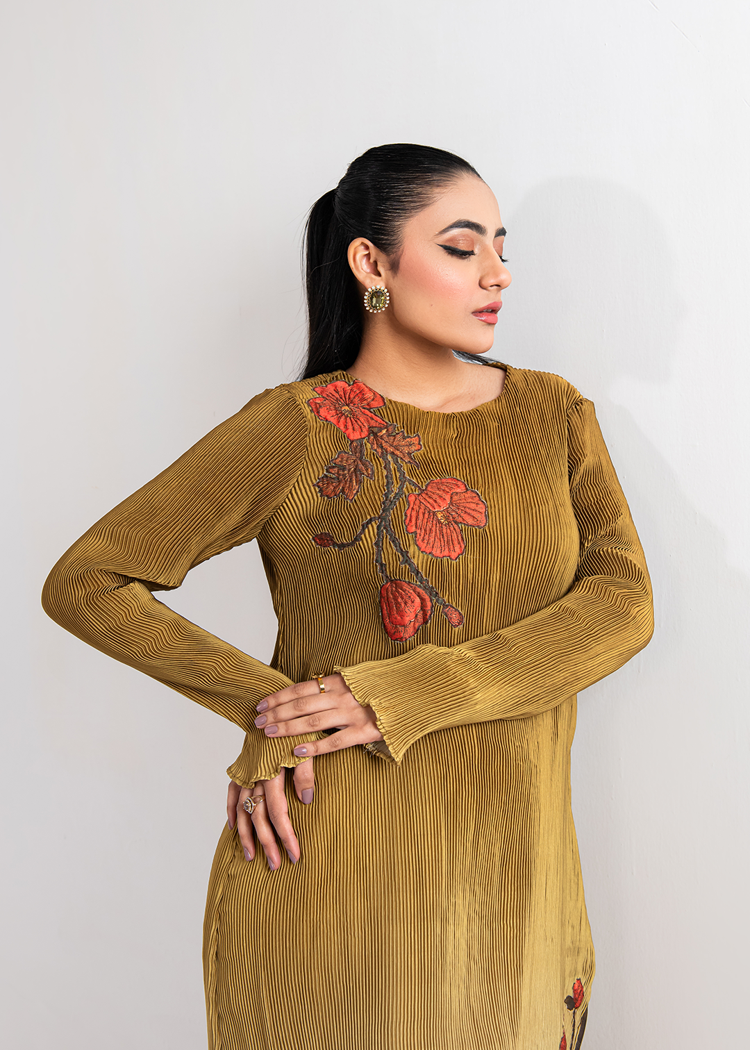 Maria Osama Khan | Claire Pleated Silk | Honeycomb -  Maria Osama Khan Formal - Original Designer Dress - House of Maryam