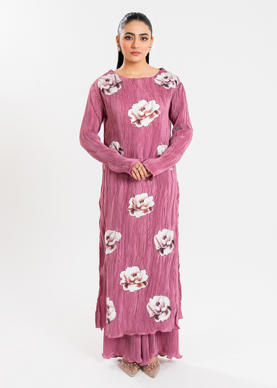 Maria Osama Khan | Claire Pleated Silk | Rosy -  Maria Osama Khan Formal - Original Designer Dress - House of Maryam