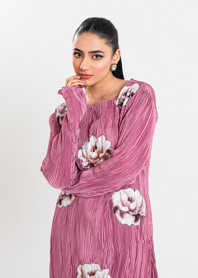Maria Osama Khan | Claire Pleated Silk | Rosy -  Maria Osama Khan Formal - Original Designer Dress - House of Maryam