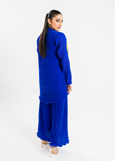 Maria Osama Khan | Claire Pleated Silk | Azure -  Maria Osama Khan Formal - Original Designer Dress - House of Maryam