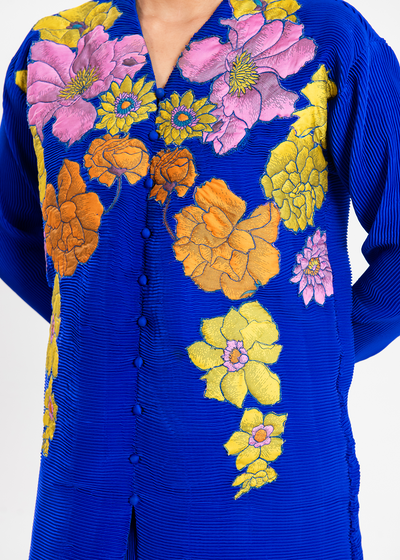 Maria Osama Khan | Claire Pleated Silk | Azure -  Maria Osama Khan Formal - Original Designer Dress - House of Maryam