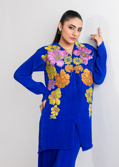 Maria Osama Khan | Claire Pleated Silk | Azure -  Maria Osama Khan Formal - Original Designer Dress - House of Maryam