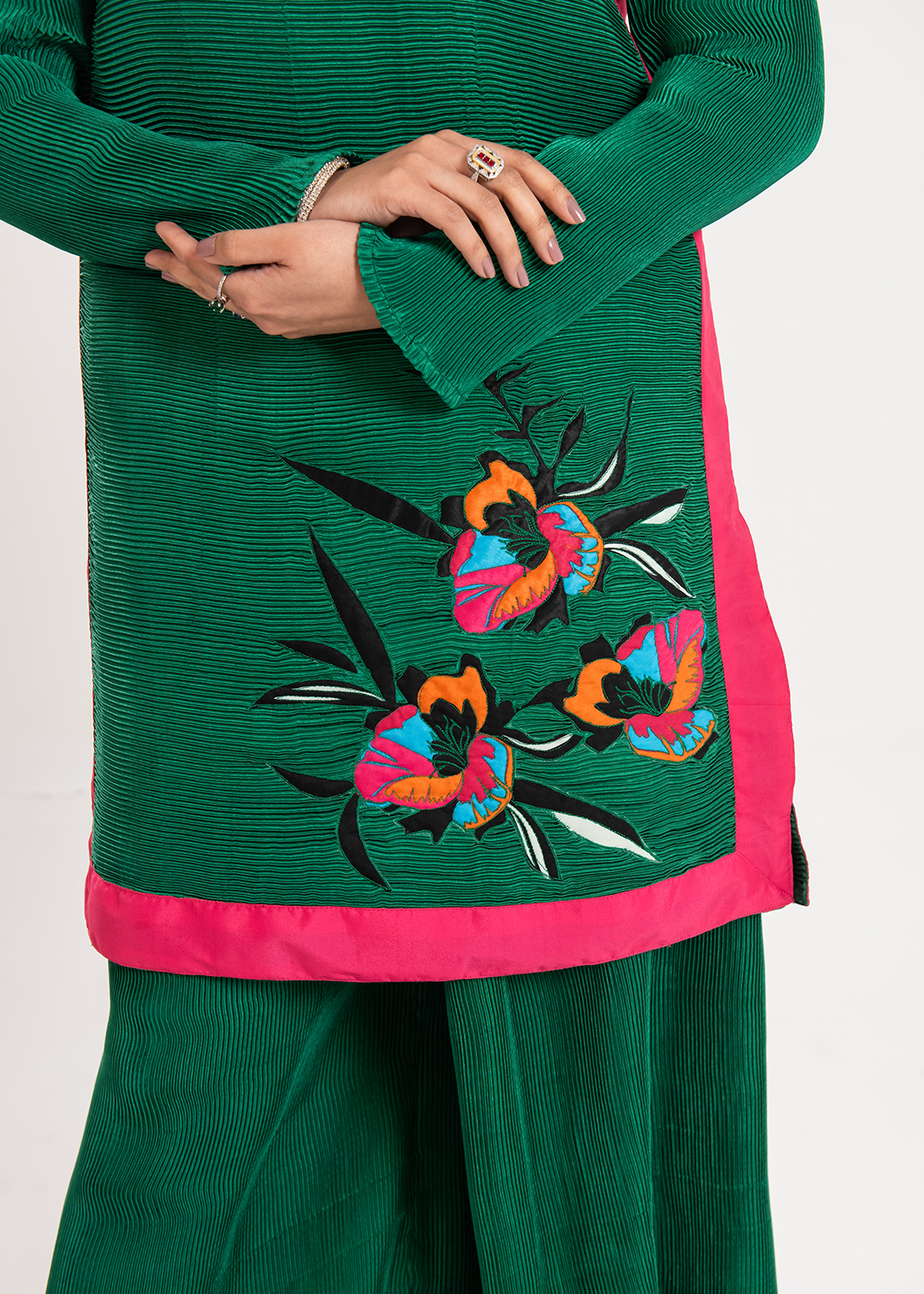 Maria Osama Khan | Claire Pleated Silk | Ivy -  Maria Osama Khan Formal - Original Designer Dress - House of Maryam