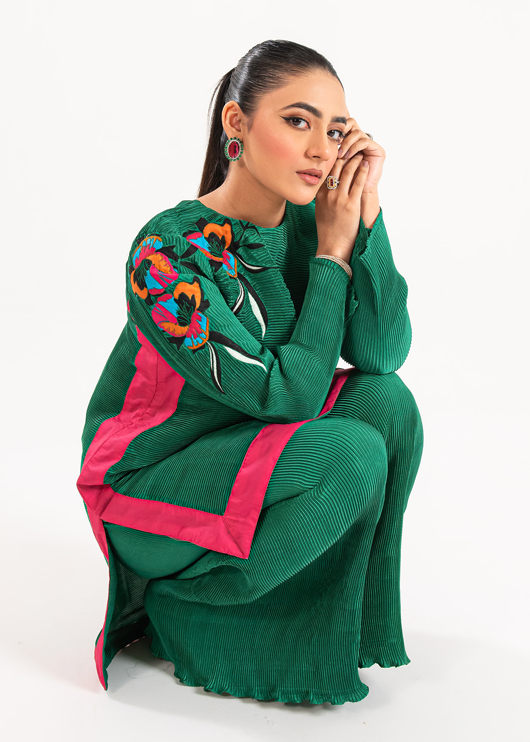 Maria Osama Khan | Claire Pleated Silk | Ivy -  Maria Osama Khan Formal - Original Designer Dress - House of Maryam
