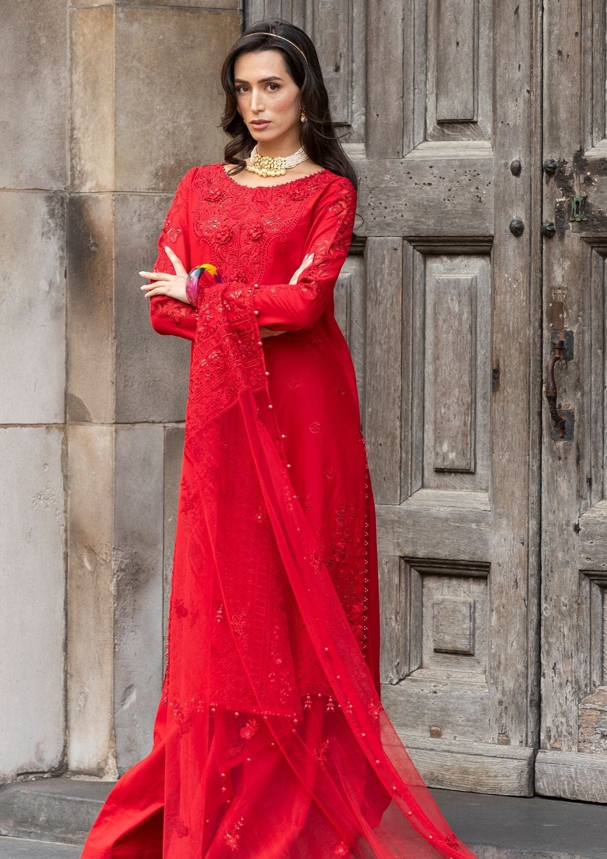 Meem | Luxury Eid Lawn 24 | MD-10 RED -  Meem Luxury - Original Designer Dress - House of Maryam