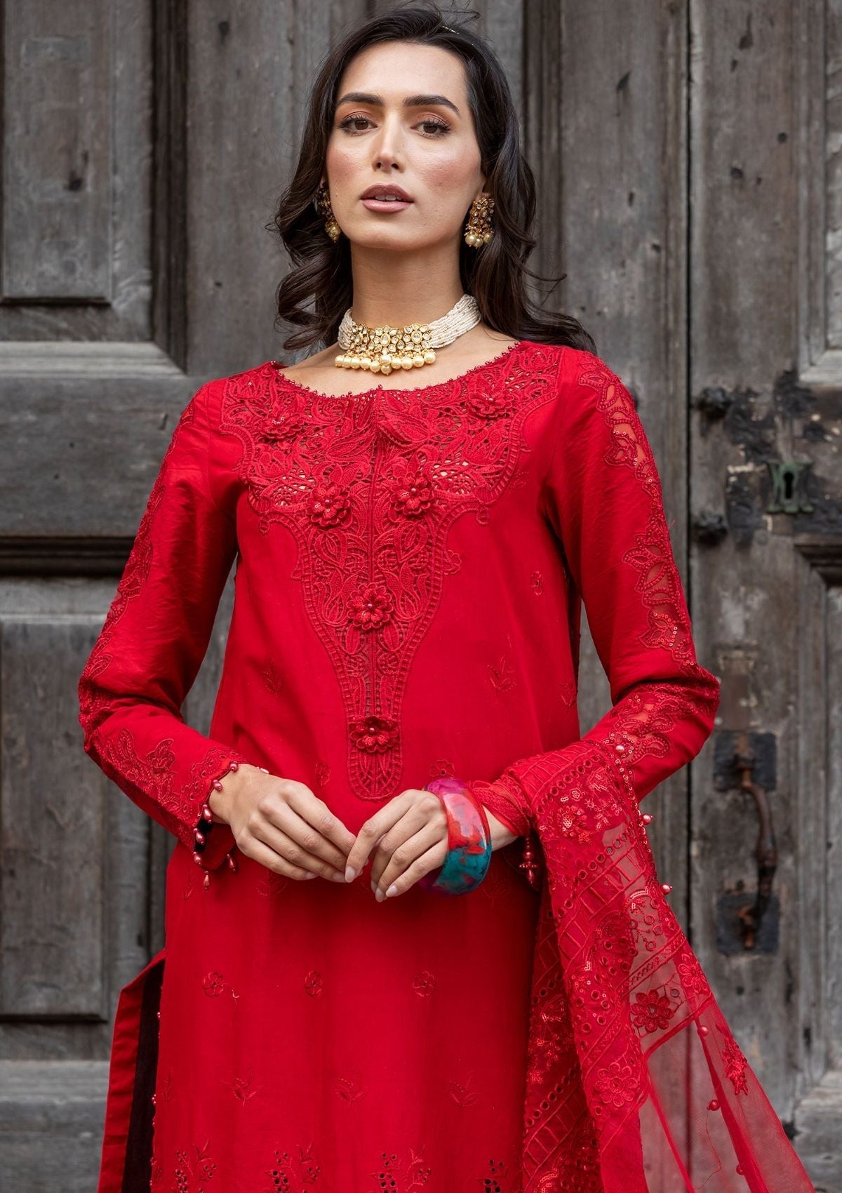 Meem | Luxury Eid Lawn 24 | MD-10 RED -  Meem Luxury - Original Designer Dress - House of Maryam
