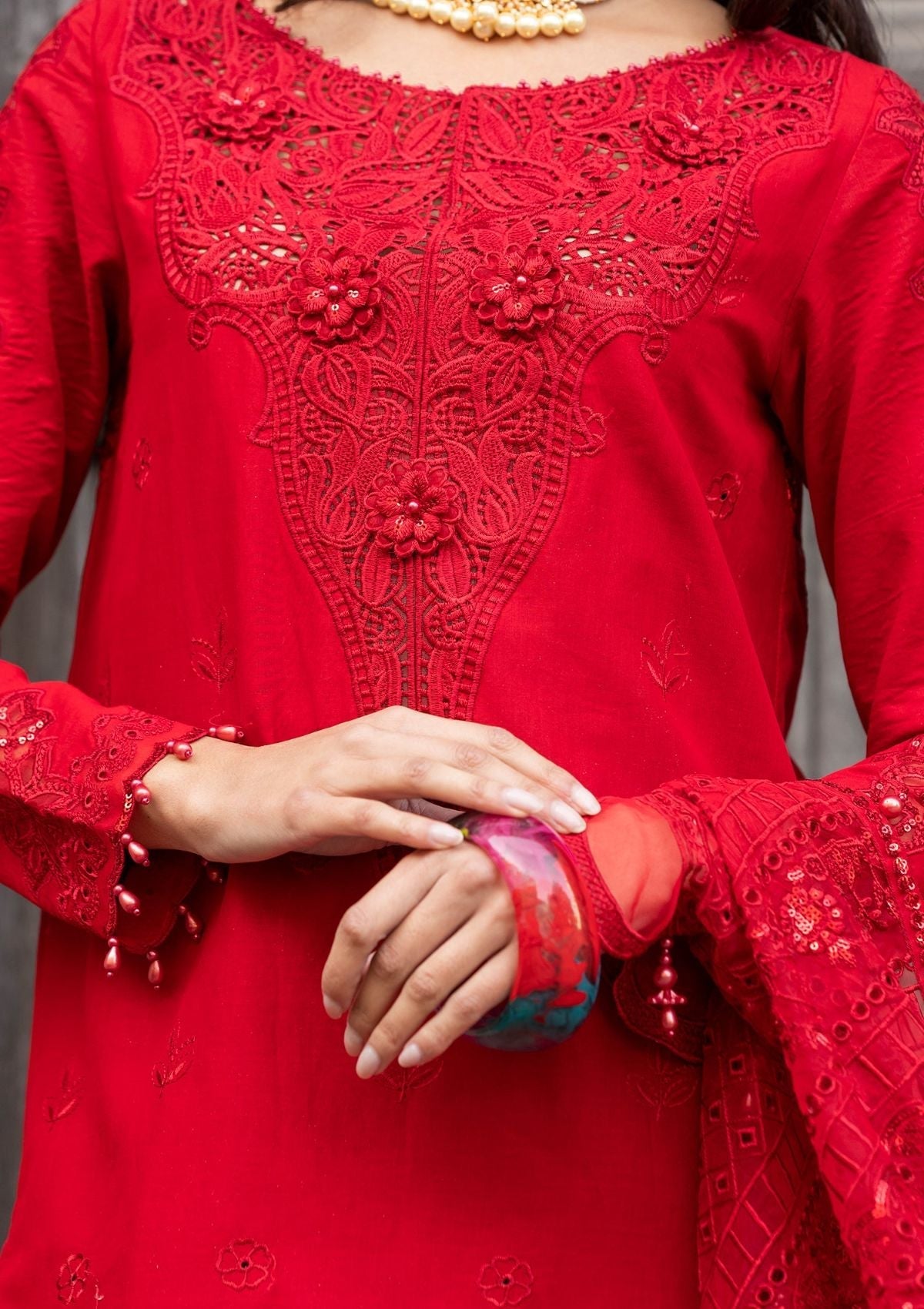Meem | Luxury Eid Lawn 24 | MD-10 RED -  Meem Luxury - Original Designer Dress - House of Maryam