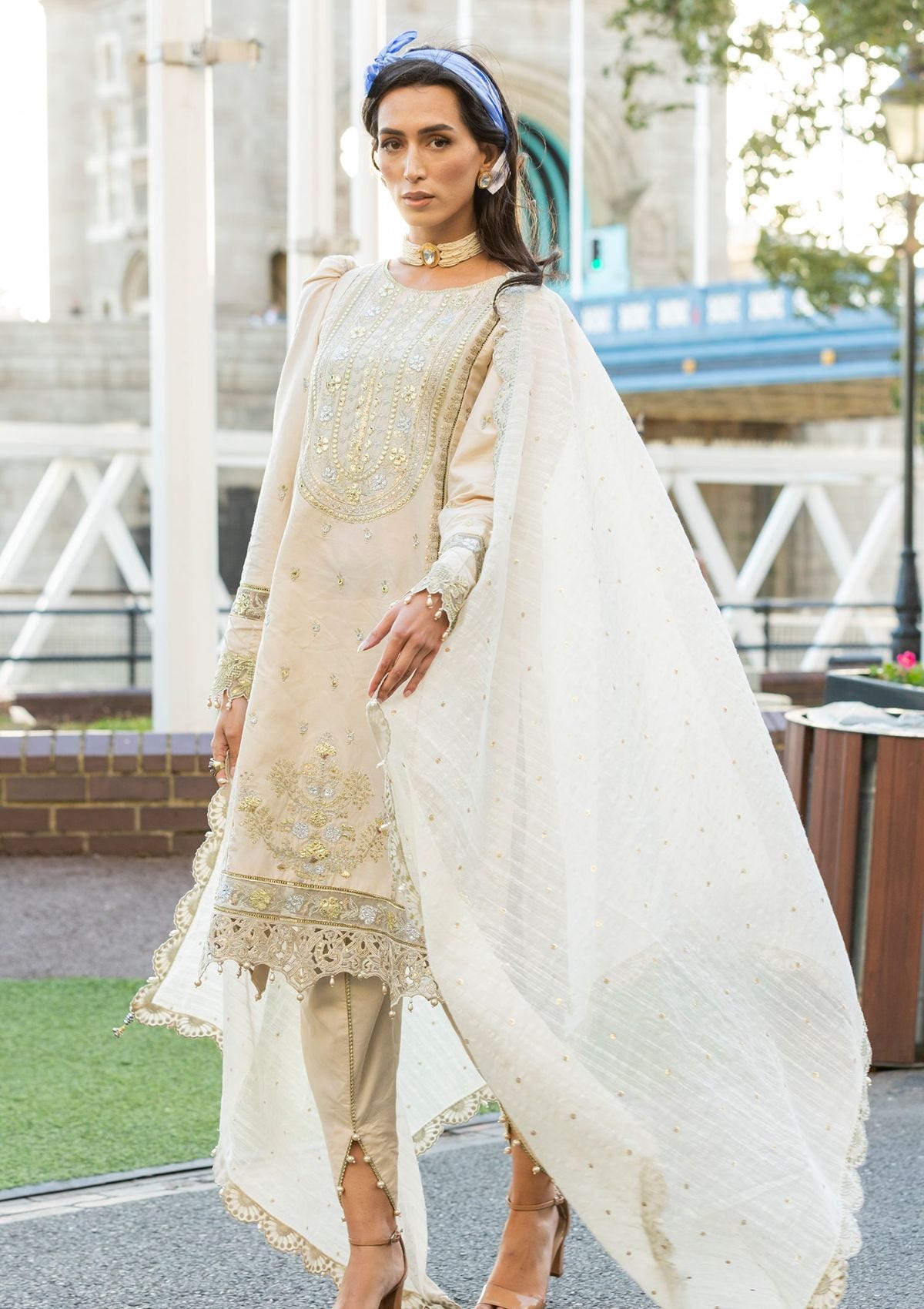 Meem | Luxury Eid Lawn 24 | MD-04 LIGHT SKIN -  Meem Luxury - Original Designer Dress - House of Maryam