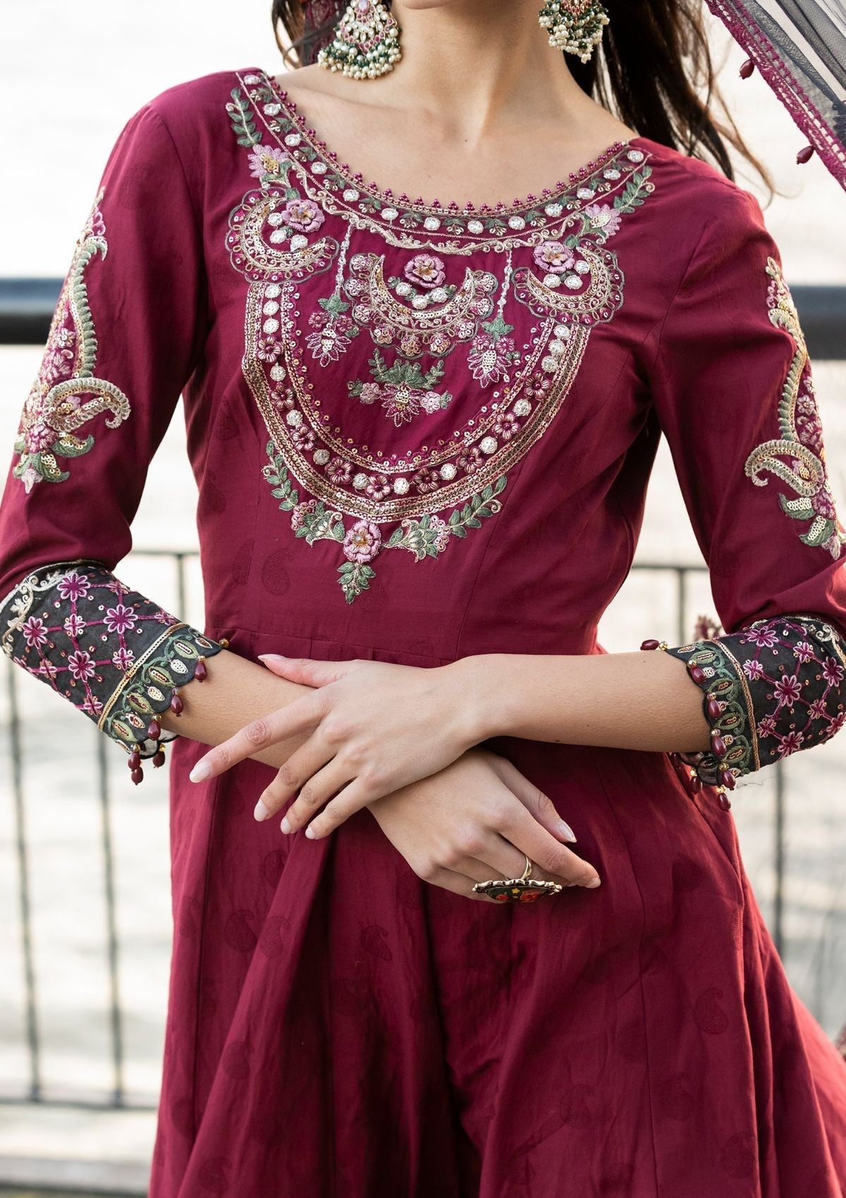 Meem | Luxury Eid Lawn 24 | MD-11 MAROON -  Meem Luxury - Original Designer Dress - House of Maryam