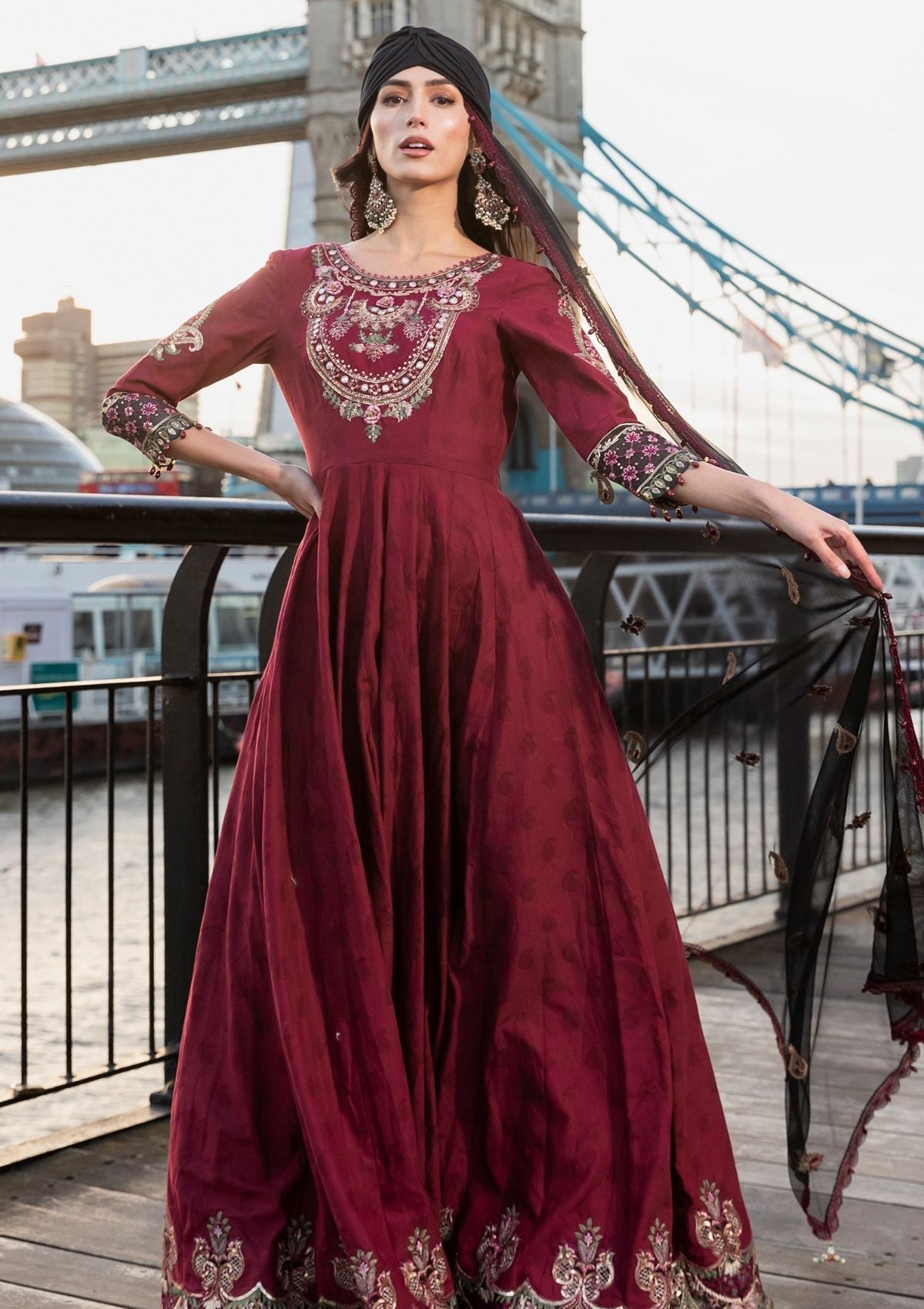 Meem | Luxury Eid Lawn 24 | MD-11 MAROON -  Meem Luxury - Original Designer Dress - House of Maryam
