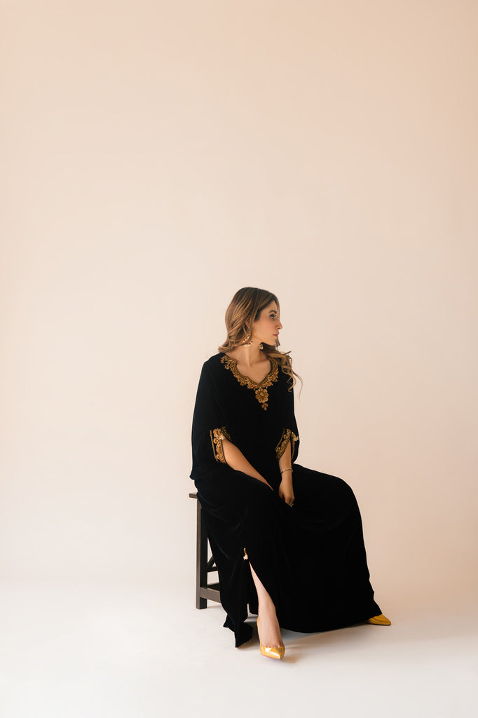 Sammy K | Velvet Festive Edit | Black Velvet Caftan -  Sammy K Ladies Clothes - Original Designer Dress - House of Maryam