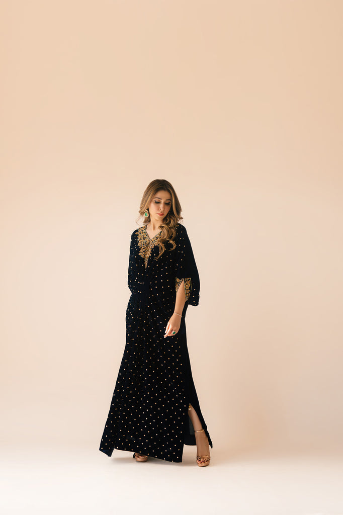 Sammy K | Velvet Festive Edit | Navy Blue Caftan -  Sammy K Ladies Clothes - Original Designer Dress - House of Maryam