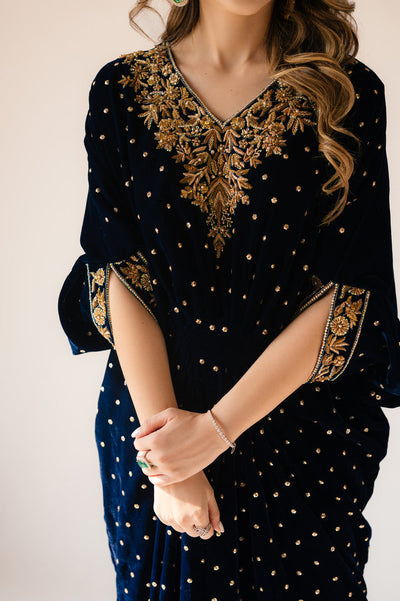 Sammy K | Velvet Festive Edit | Navy Blue Caftan -  Sammy K Ladies Clothes - Original Designer Dress - House of Maryam