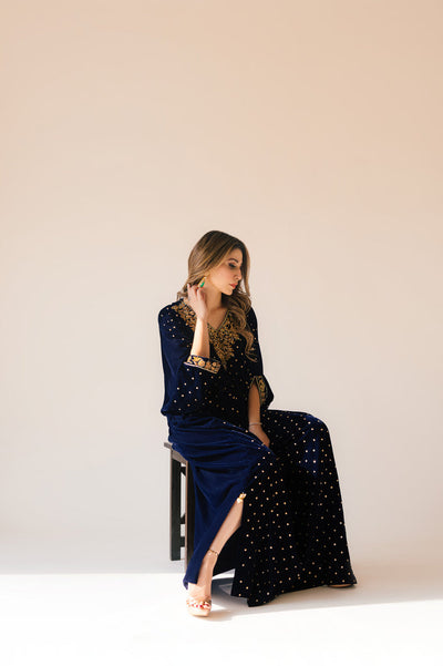 Sammy K | Velvet Festive Edit | Navy Blue Caftan -  Sammy K Ladies Clothes - Original Designer Dress - House of Maryam