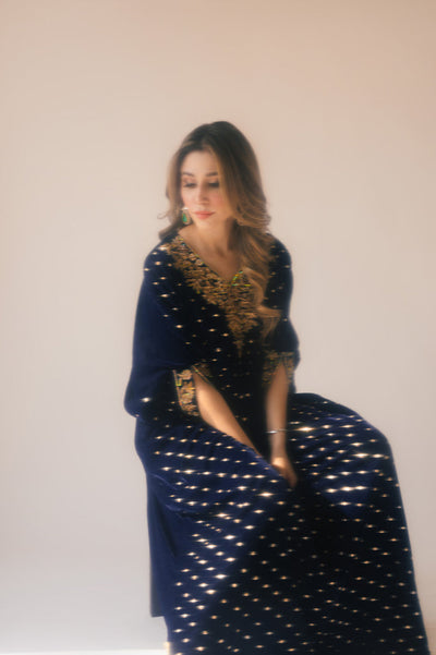 Sammy K | Velvet Festive Edit | Navy Blue Caftan -  Sammy K Ladies Clothes - Original Designer Dress - House of Maryam