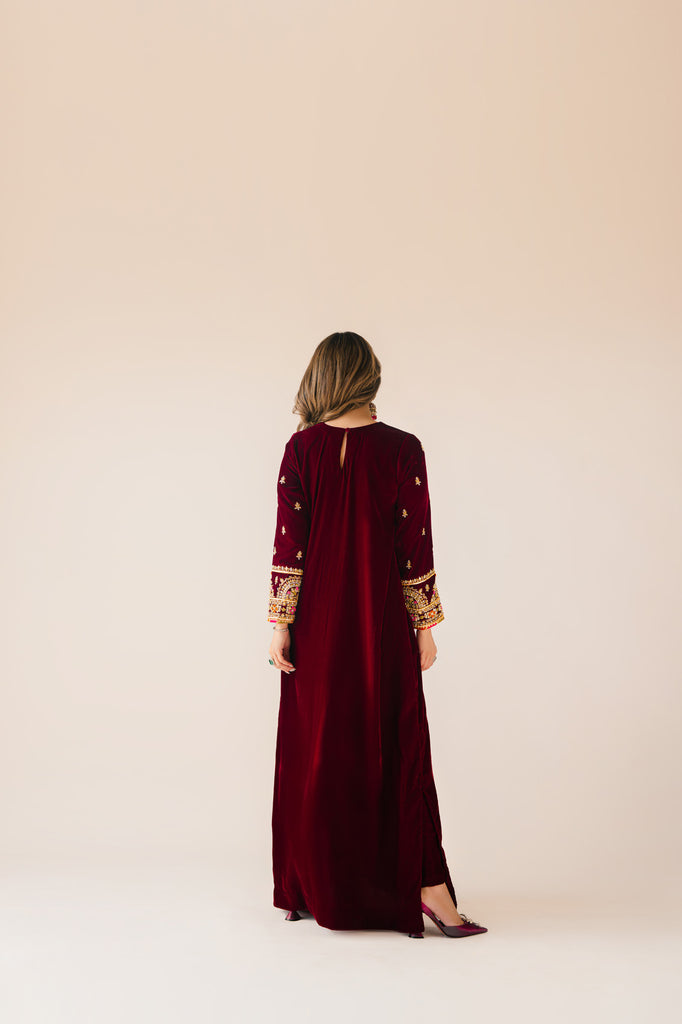 Sammy K | Velvet Festive Edit | Maroon Maxi velvet Outfit -  Sammy K Ladies Clothes - Original Designer Dress - House of Maryam