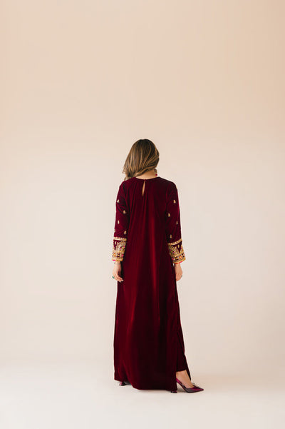 Sammy K | Velvet Festive Edit | Maroon Maxi velvet Outfit -  Sammy K Ladies Clothes - Original Designer Dress - House of Maryam