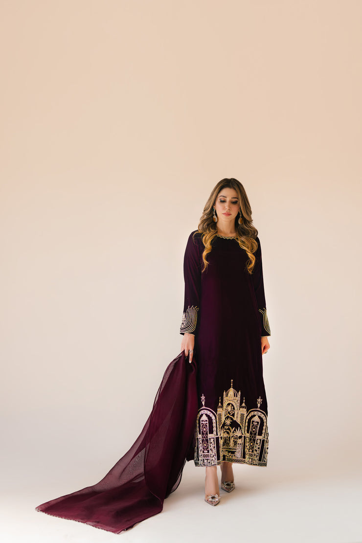 Sammy K | Velvet Festive Edit | Burgundy velvet monument outfit -  Sammy K Ladies Clothes - Original Designer Dress - House of Maryam