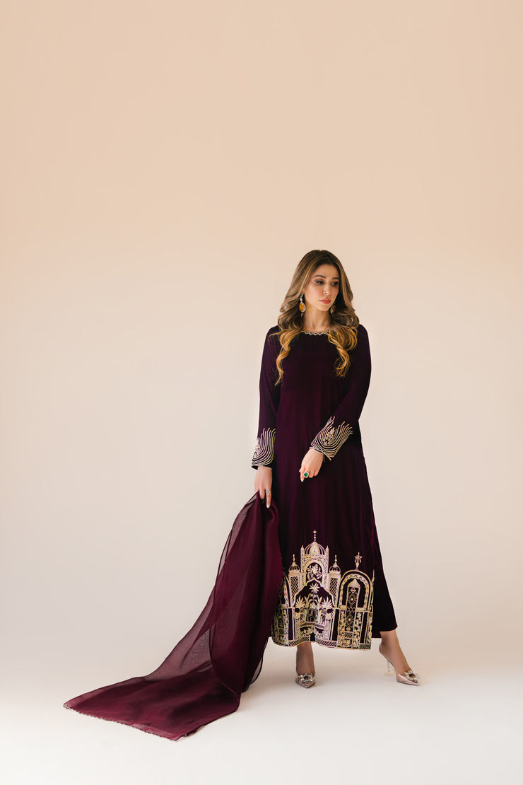 Sammy K | Velvet Festive Edit | Burgundy velvet monument outfit -  Sammy K Ladies Clothes - Original Designer Dress - House of Maryam