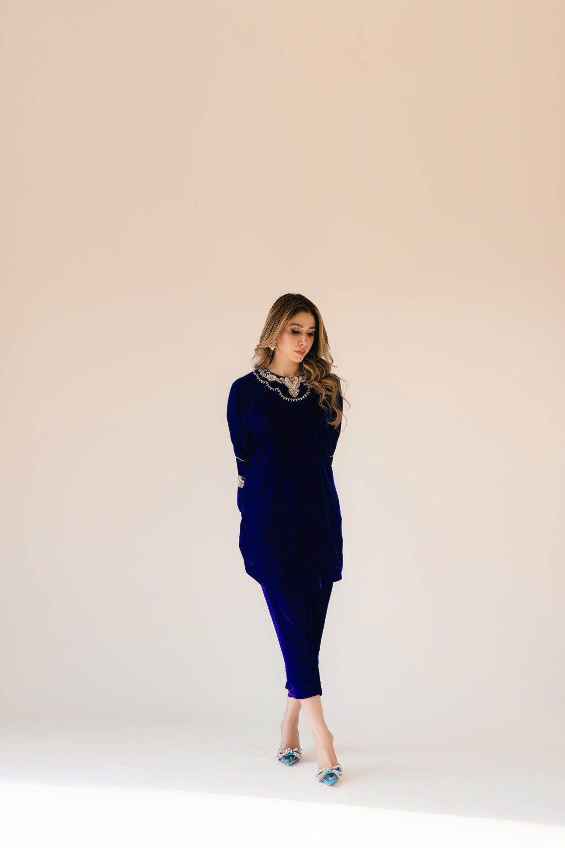 Sammy K | Velvet Festive Edit | Royal blue velvet Poncho Outfit -  Sammy K Ladies Clothes - Original Designer Dress - House of Maryam