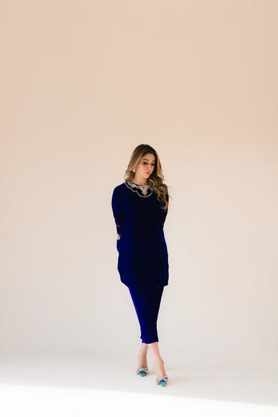 Sammy K | Velvet Festive Edit | Royal blue velvet Poncho Outfit -  Sammy K Ladies Clothes - Original Designer Dress - House of Maryam