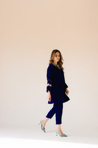 Sammy K | Velvet Festive Edit | Royal blue velvet Poncho Outfit -  Sammy K Ladies Clothes - Original Designer Dress - House of Maryam