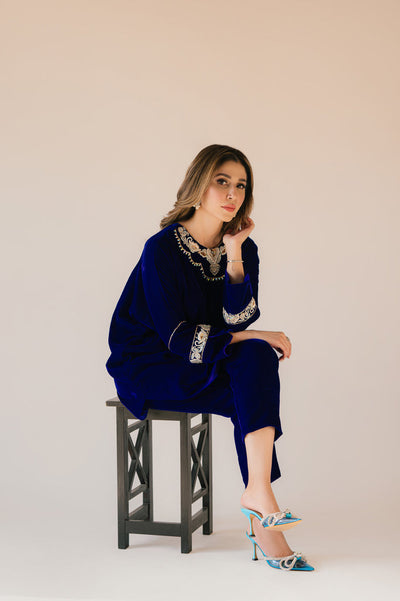 Sammy K | Velvet Festive Edit | Royal blue velvet Poncho Outfit -  Sammy K Ladies Clothes - Original Designer Dress - House of Maryam