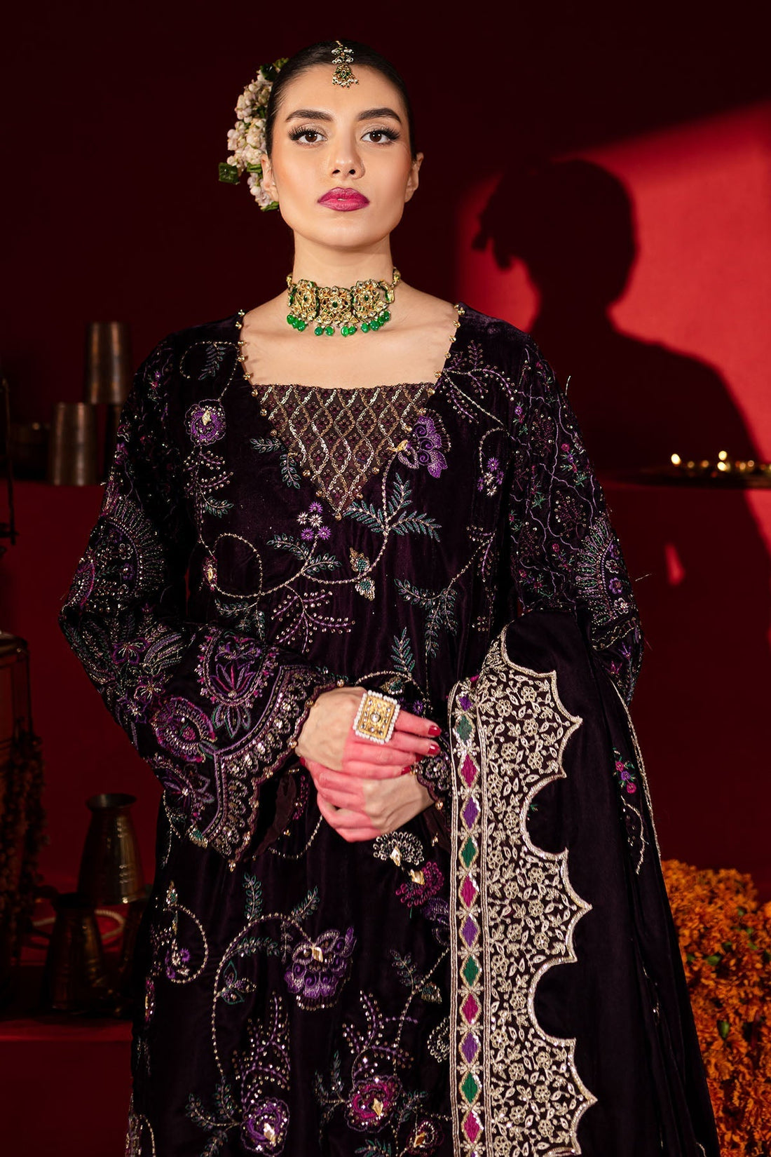 Nureh | Maya Velvet | NW-91 by Designer Nureh - House of Maryam - Pakistani Designer Ethnic Wear in {{ shop.shopifyCountryName }}