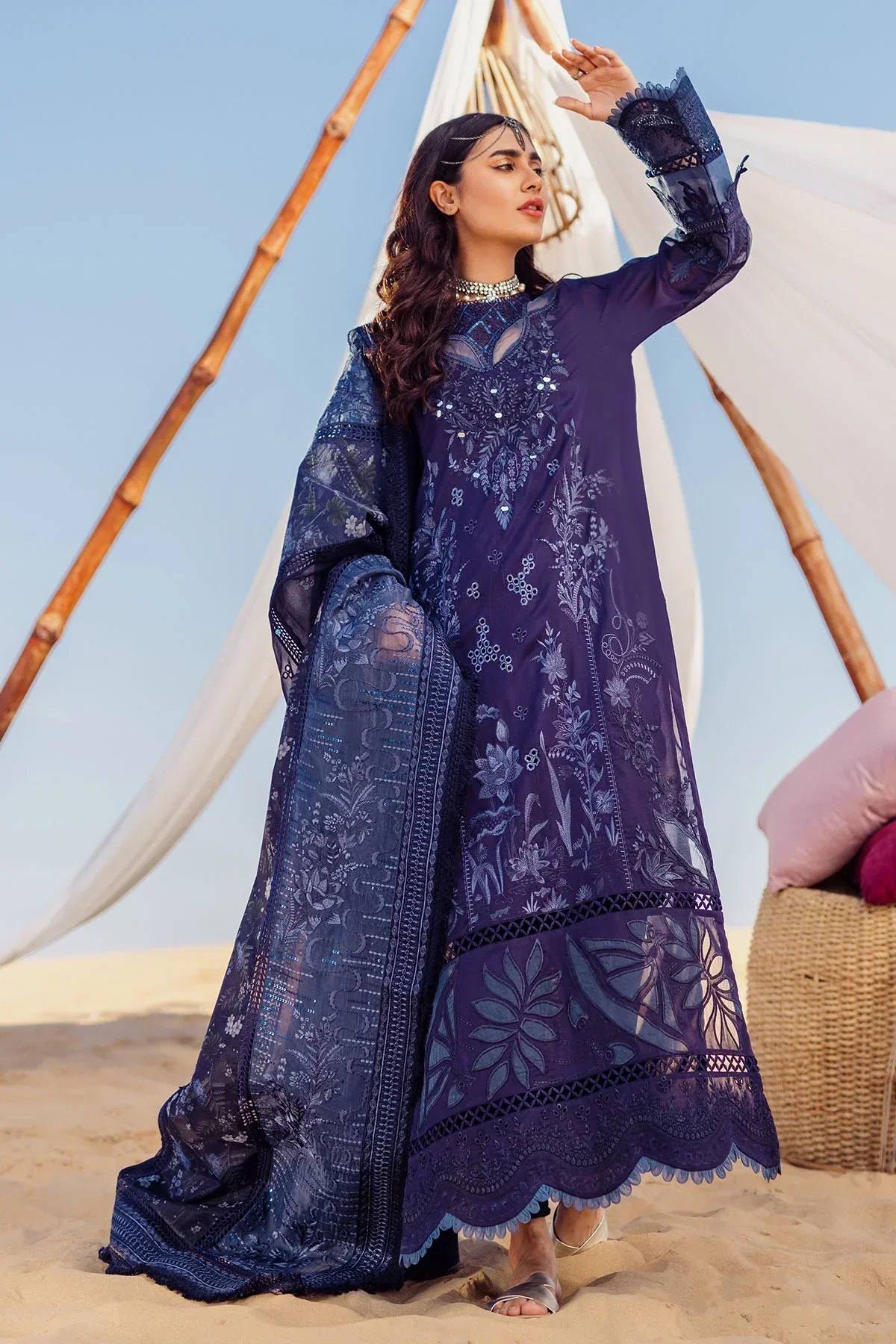 Nureh | Sehra Swiss Voil Lawn | NILE BLUE - NE-77 -  Nureh Luxury - Original Designer Dress - House of Maryam