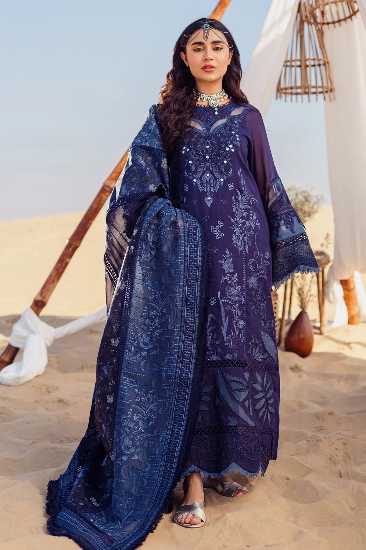Nureh | Sehra Swiss Voil Lawn | NILE BLUE - NE-77 -  Nureh Luxury - Original Designer Dress - House of Maryam