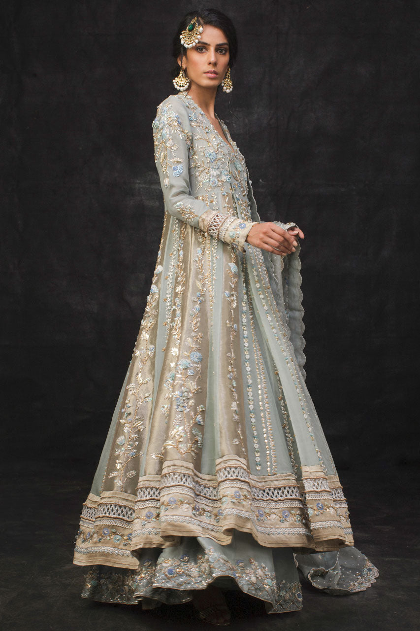 Nida Azwer | Sanaii | Uf-0120-Br-A-24-Old Blue -  Nida Azwer Bridals - Original Designer Dress - House of Maryam