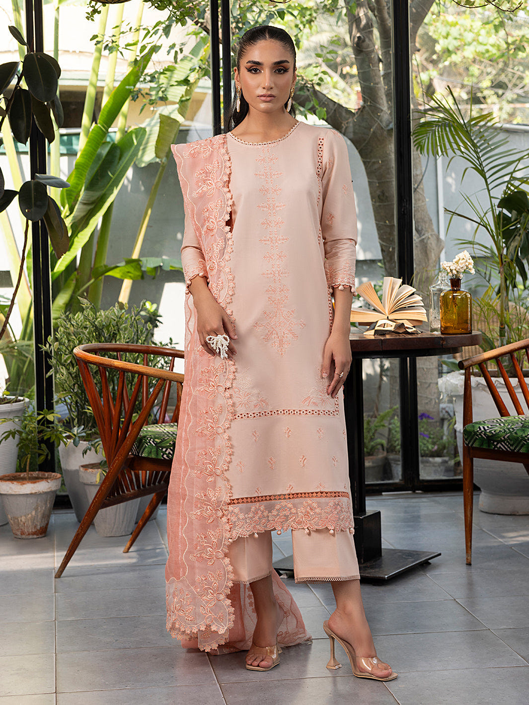 Izel | Meadow Muse Embroidered Lawn 25 | PEACHLIGHT -  Izel Ladies Clothes - Original Designer Dress - House of Maryam