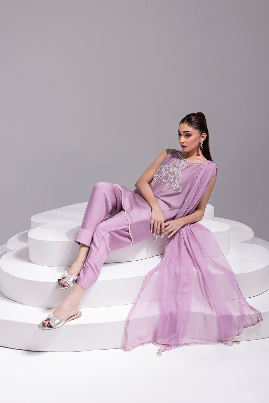 Amani | Aira Festive Wear | ZEEN – Hand Embellished Short Shirt with Slim Fit Shalwar & Chiffon Dupatta, image 3