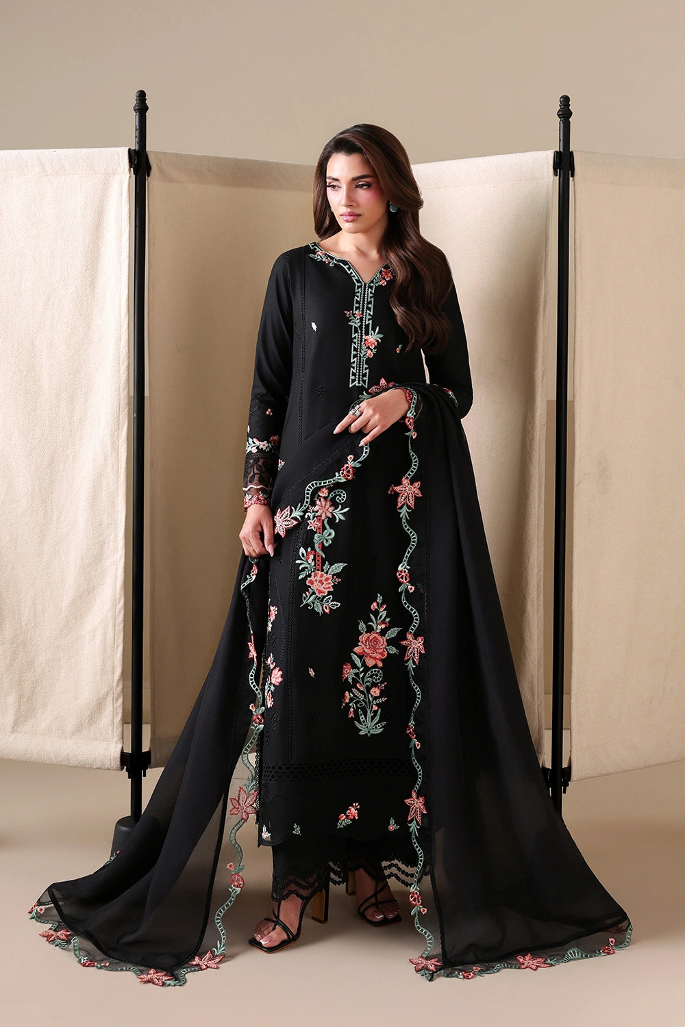 Azure | Luxury Lawn 26 | Black Peony